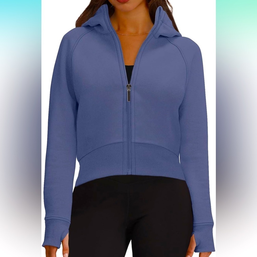 XIEERDUO Women Zip Up Hoodie Y2K Sweatshirt, with pockets & thumb holes, blue, L